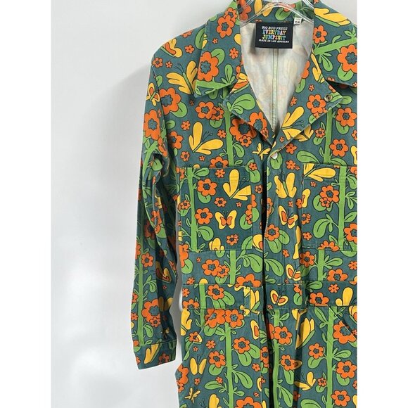 Big Bud Press Green Floral Butterfly Long Sleeve Jumpsuit Boilersuit Sz M - Picture 2 of 6